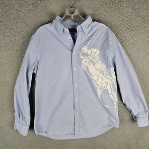 Ralph Lauren Mens L Long Sleeve Button Down Chambray Shirt Relaxed Fit Big Logo